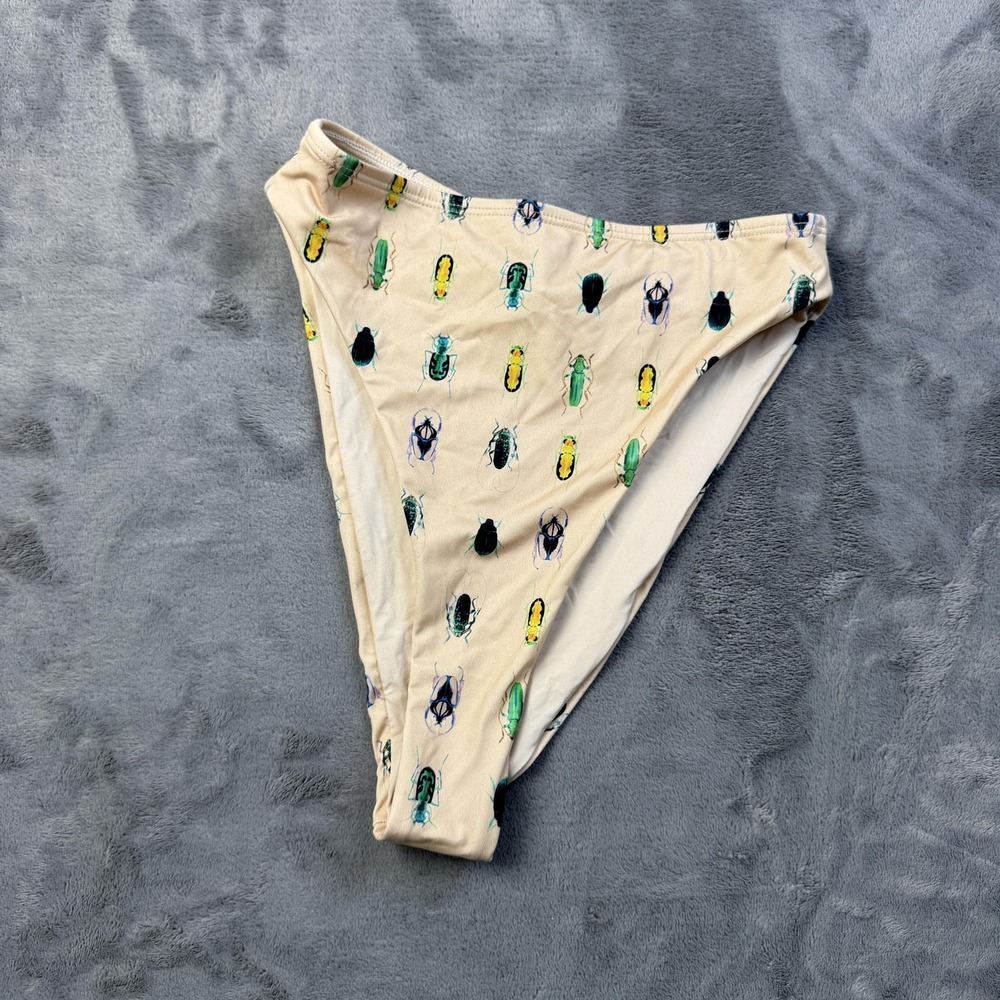 La Gottas Bikini Bottom Womens Small Beige Bug Beetle‎ Print SPF 50 Swim Briefs